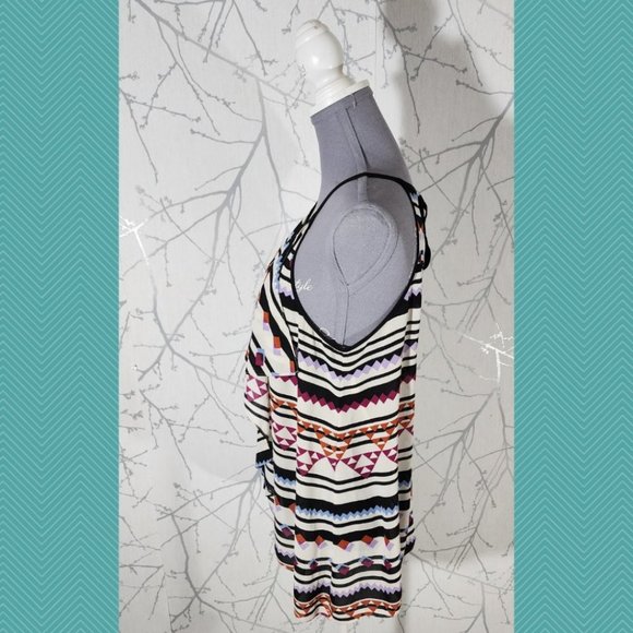 BCBG Maxazria Aztec Striped Ruffle Strappy Tank Fairy Y2K - Picture 2 of 4